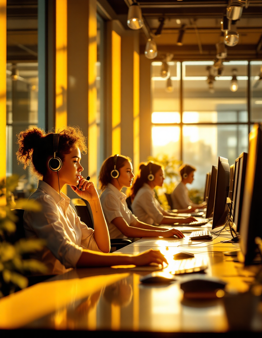 Equip del contact center de Telèfon Permanent atenent trucades des de la seu de Barcelona