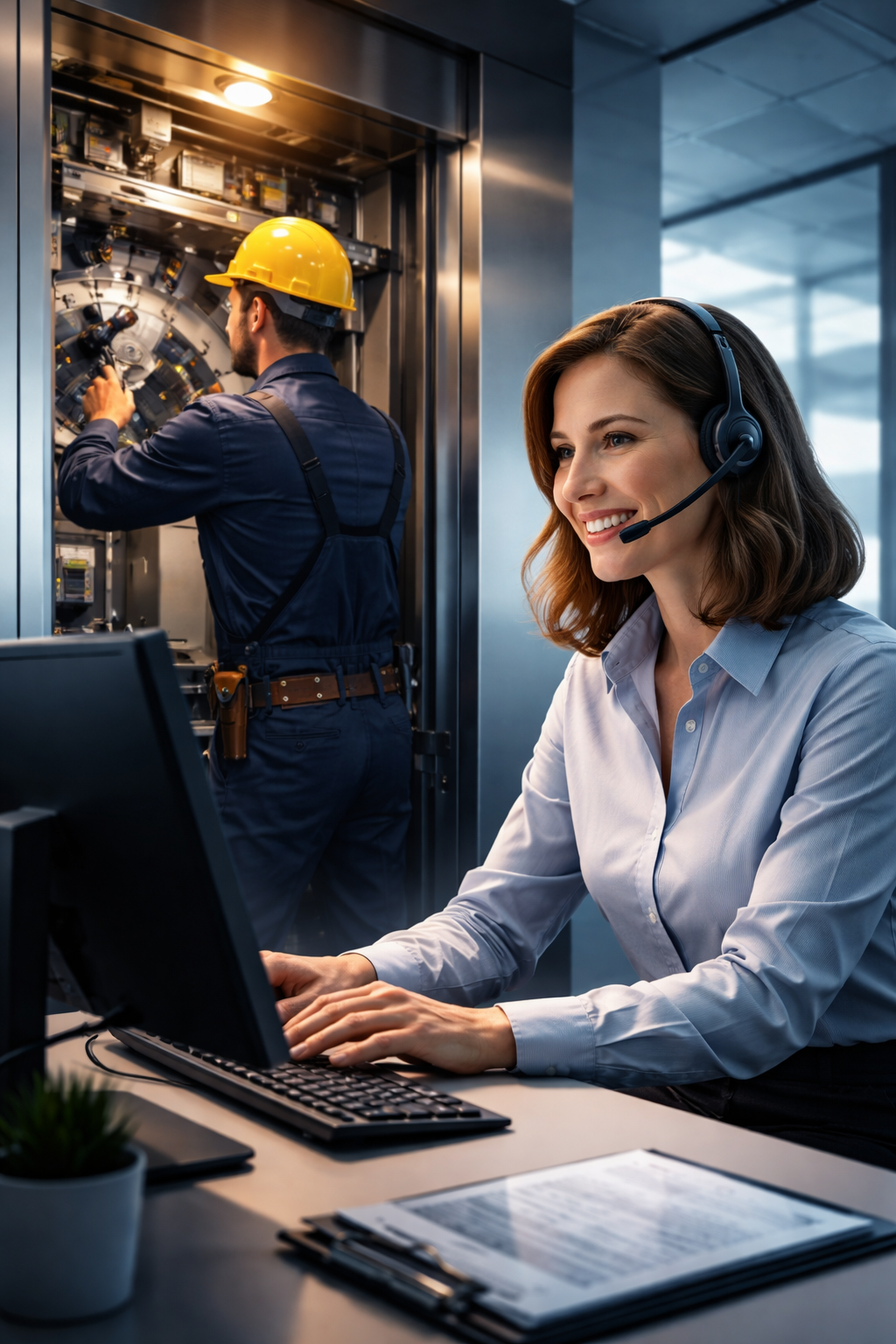 Teléfono Permanente team handling calls from lift companies at their 24/7 contact centre