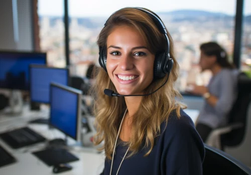 teleoperadora-joven-con-auriculares-de-voz-en-contact-center-de-Barcelona